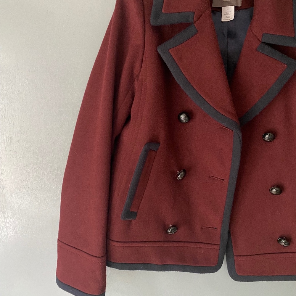 J. CREW Nello Gori Women's 6 Wine 100% Wool Double Breasted Peacoat Classic - Picture 9 of 10
